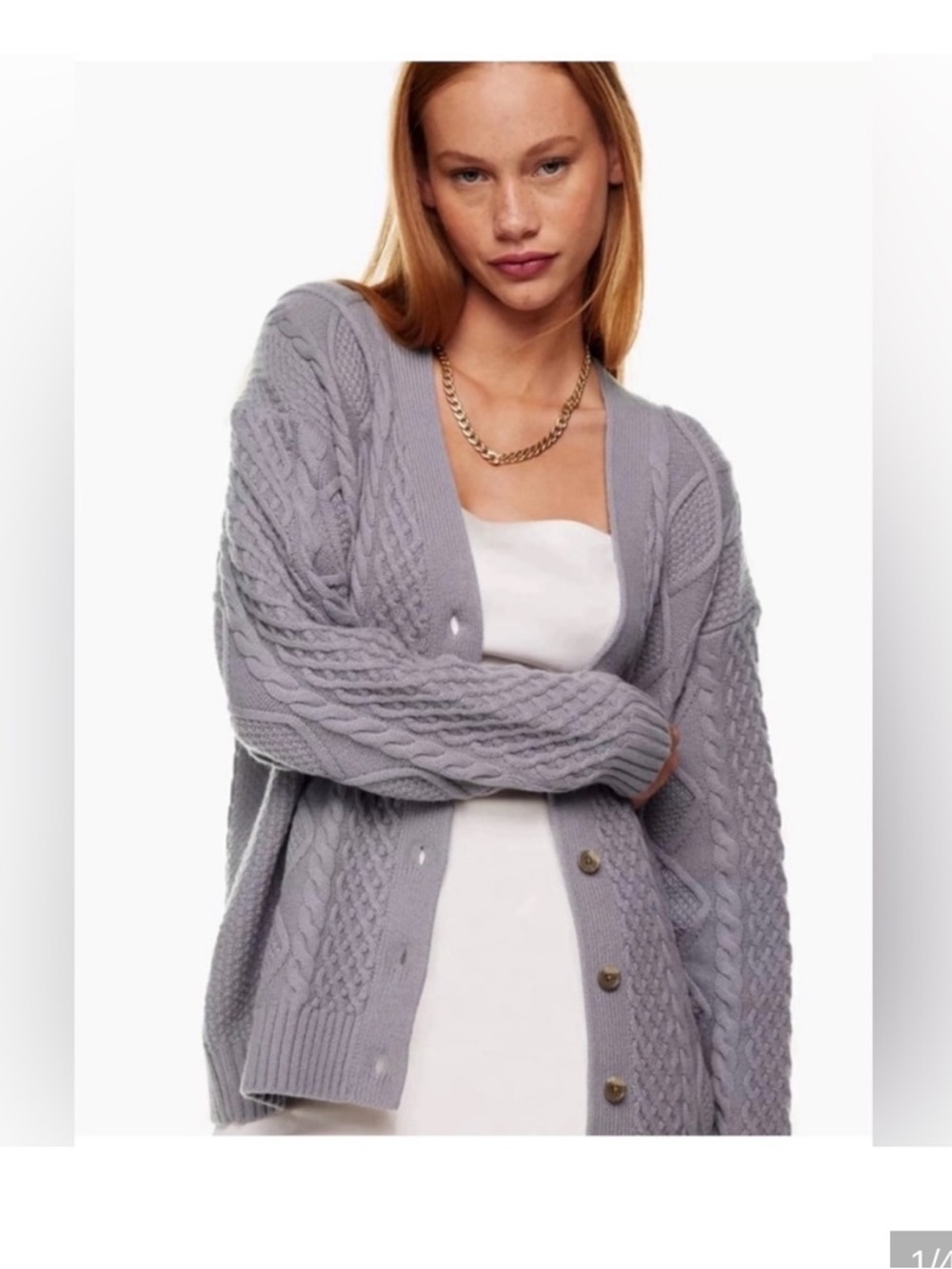 ARITZIA Sunday Best Peggy Cable-Textured Cardigan light blue-grey, SMALL